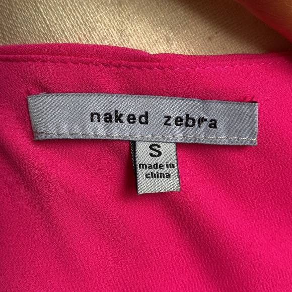 “Naked Zebra” Neon pink spaghetti strap top with ruffled front and back. Size S - Picture 9 of 14